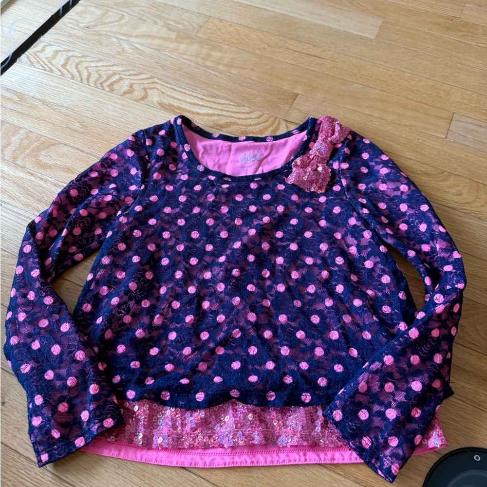 Justice Pink and Navy Polka Dot Long Sleeve Tee